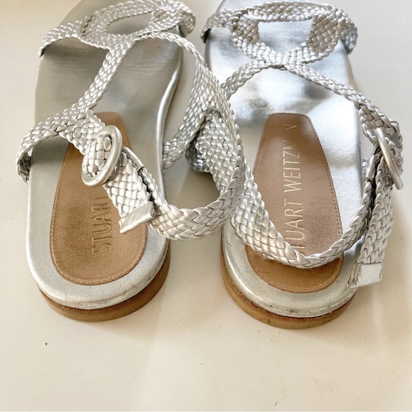 Stuart Weitzman Teodora Silver Braided Leather Womens Sandals - Picture 6 of 8